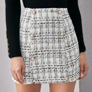 SHEIN Double Button Plaid Tweed Mini Skirt